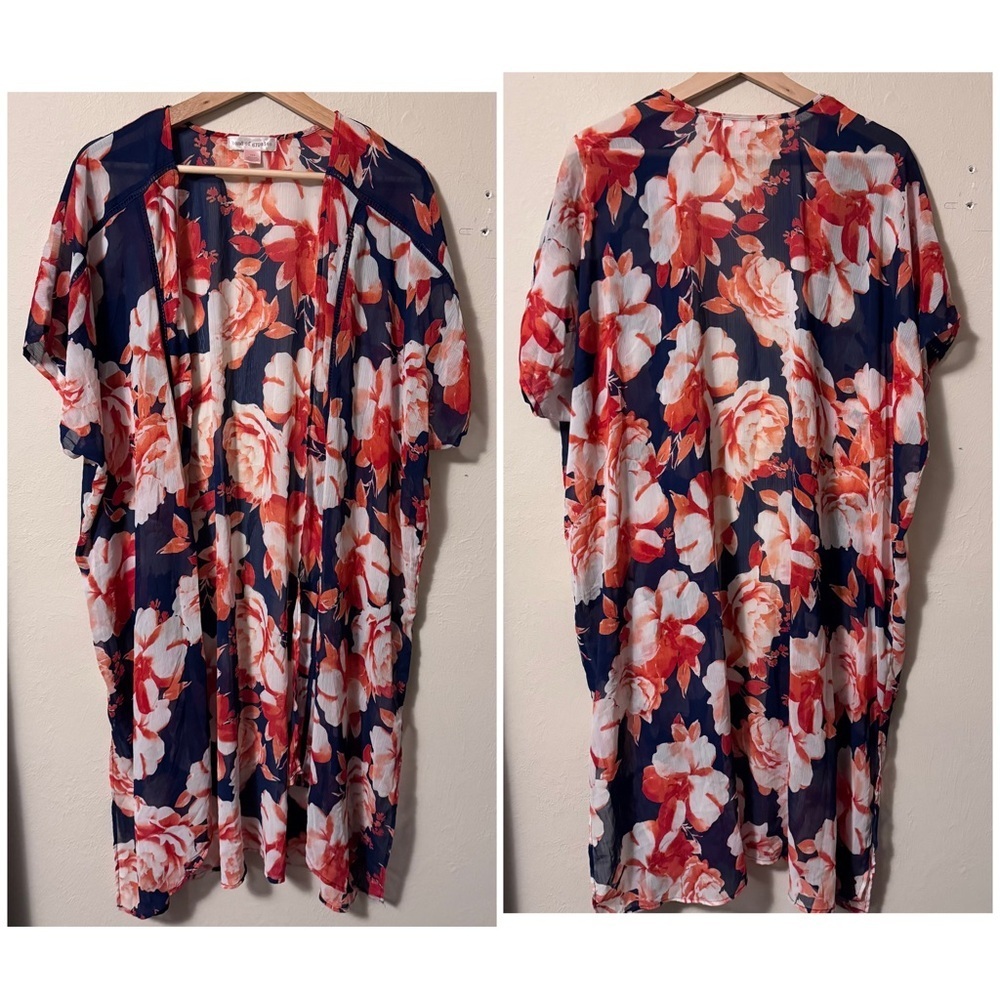 Band of Gypsies red floral pattern open duster  Size XS/S